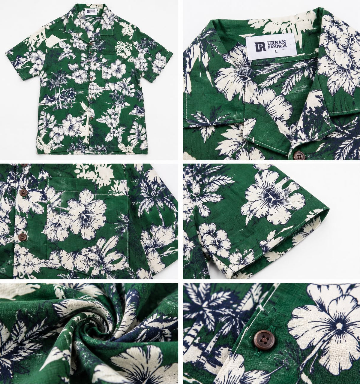 Men’s Tropical Hibiscus Print Beach Shirt – Green