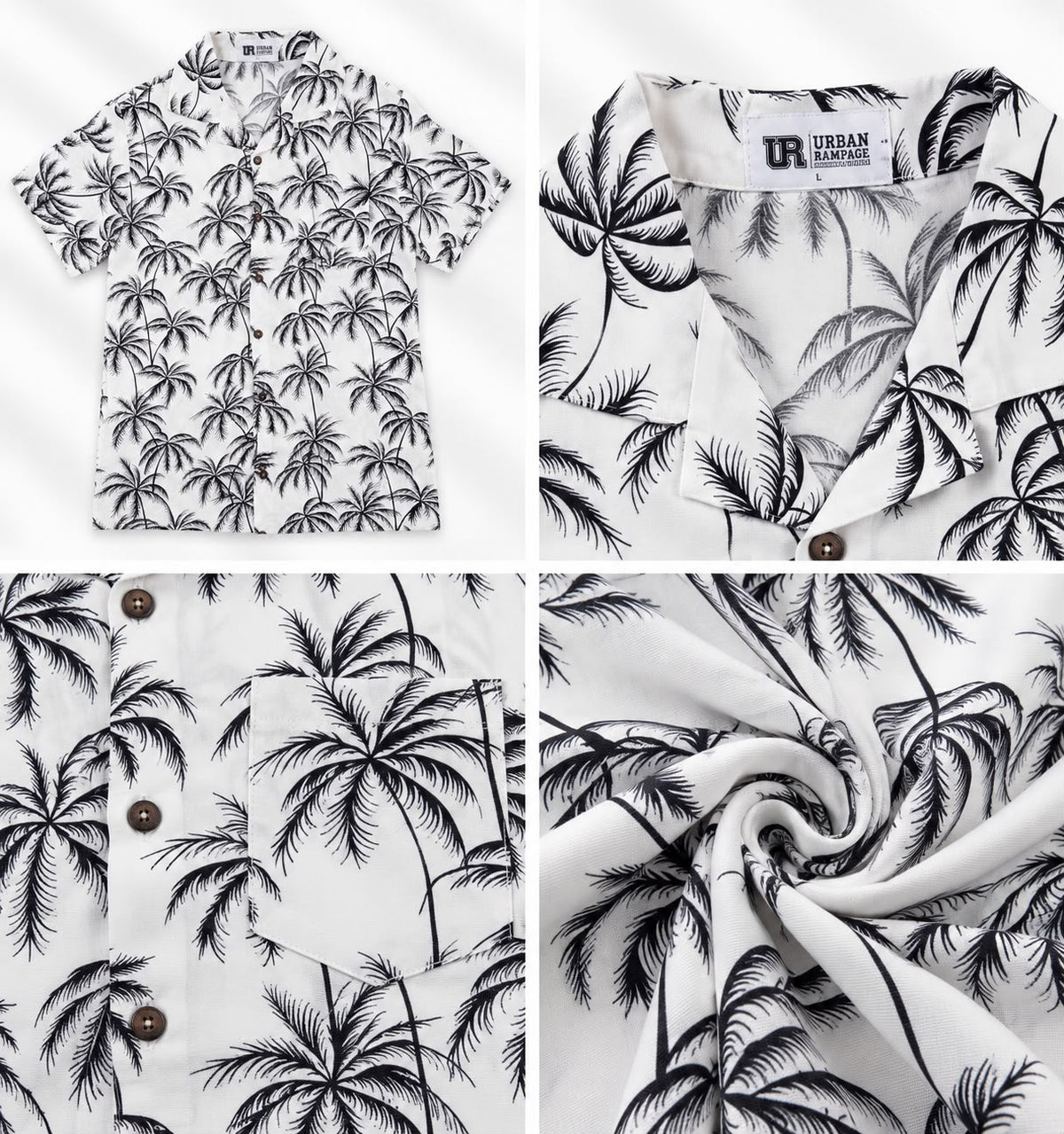 Men’s Palm Tree Print Beach Shirt – Black & White