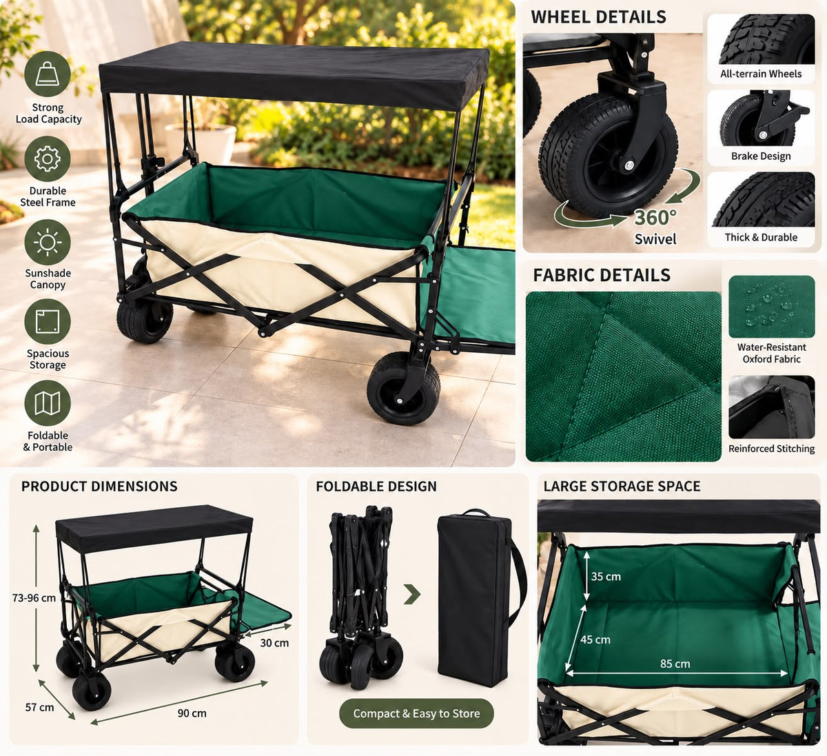 Folding Outdoor Wagon with Canopy & Extendable Rear Platform – HY-200