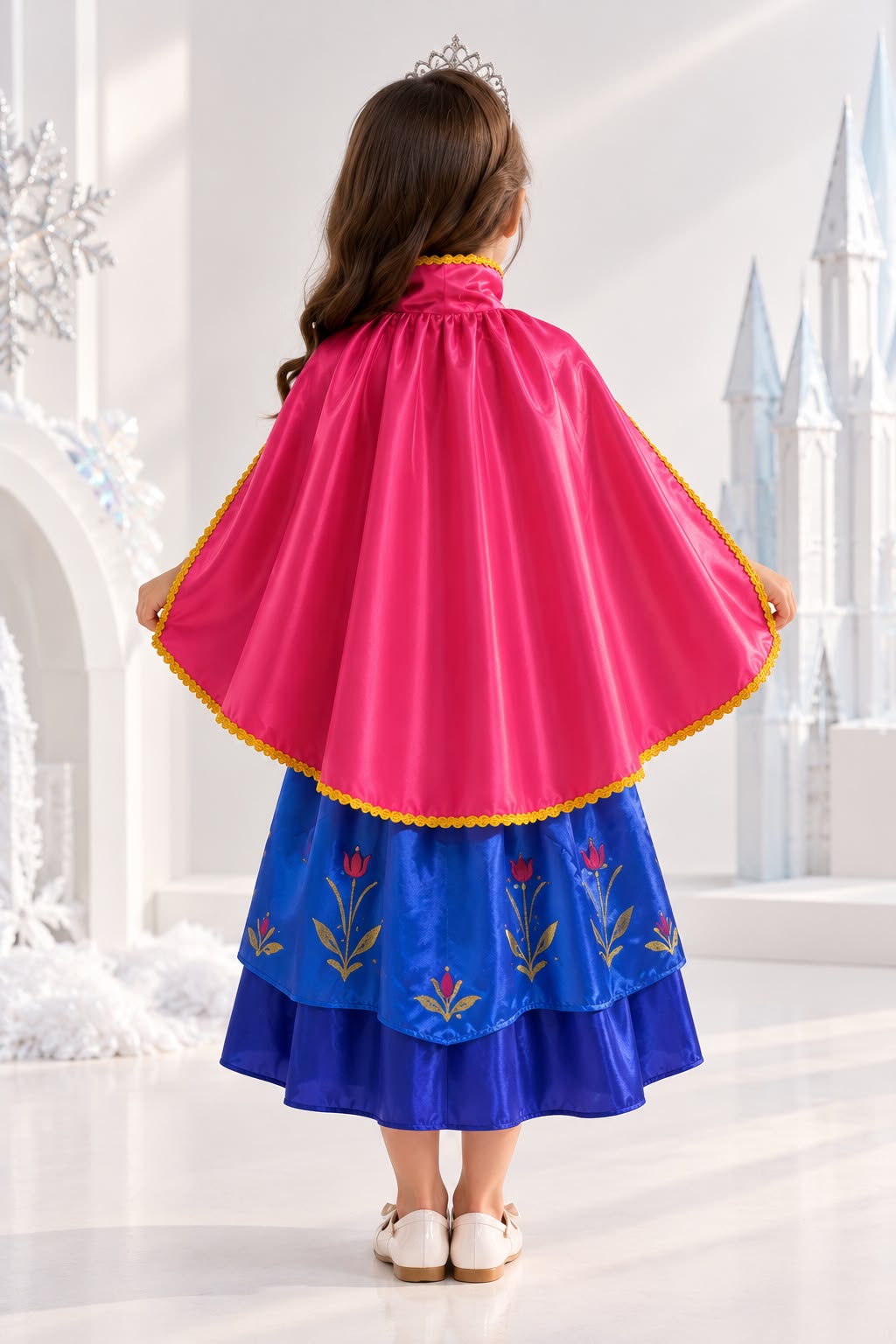Kids’ Frozen Anna Princess Costume Dress with Cape – Blue & Pink