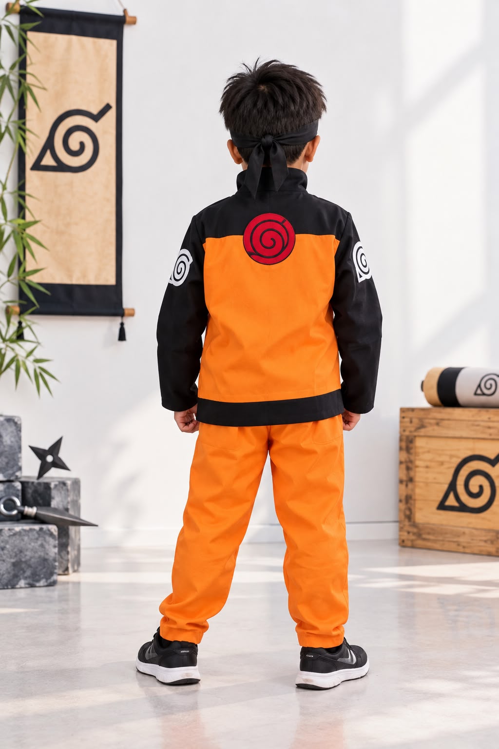 Kids’ Naruto Costume Set with Headband – Orange & Black