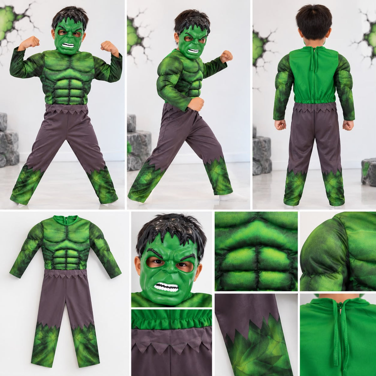 Kids’ Hulk Costume Set with Mask – Green & Purple
