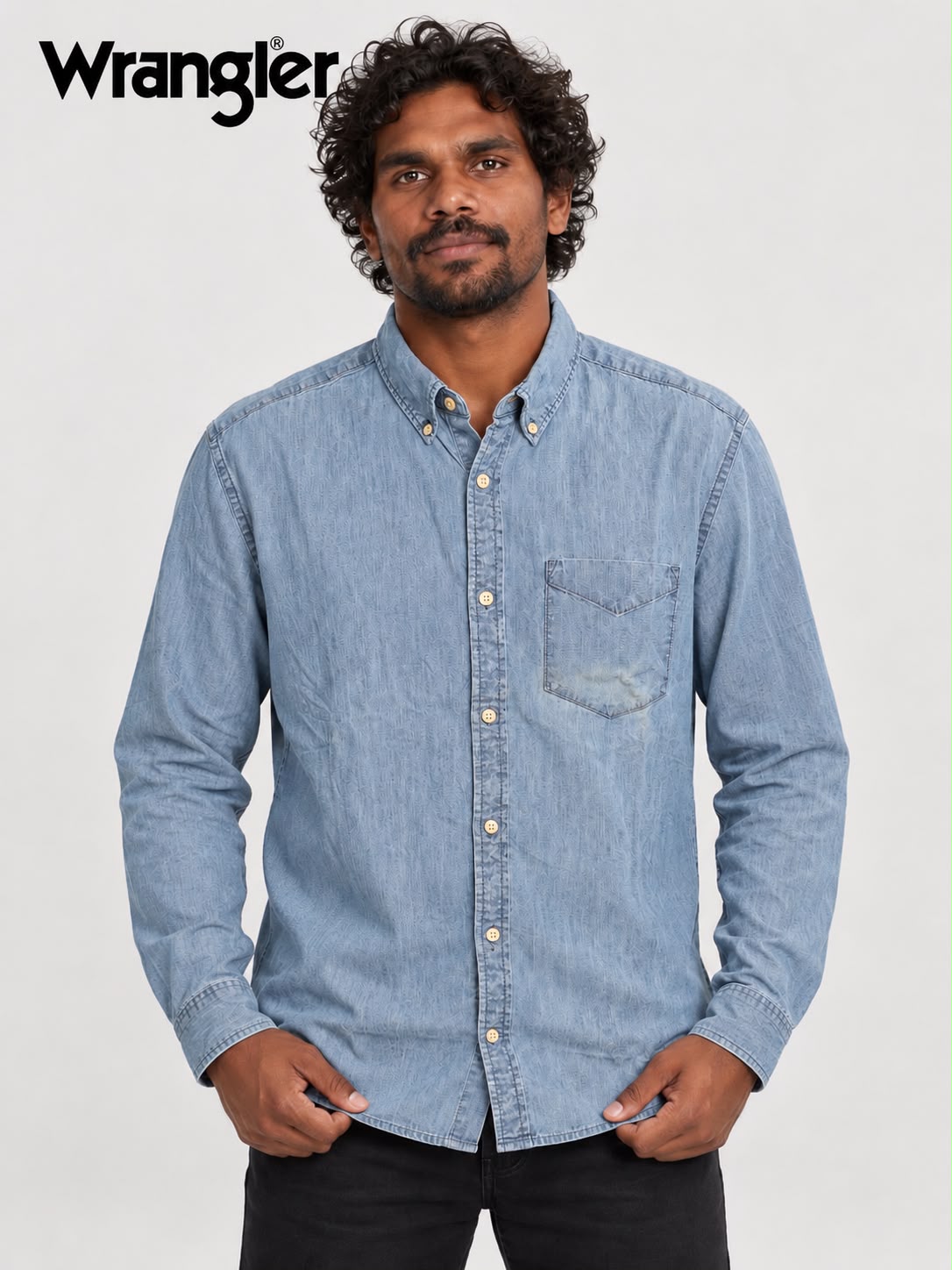 Men’s Wrangler Long Sleeve Denim Shirt – Multiple Designs