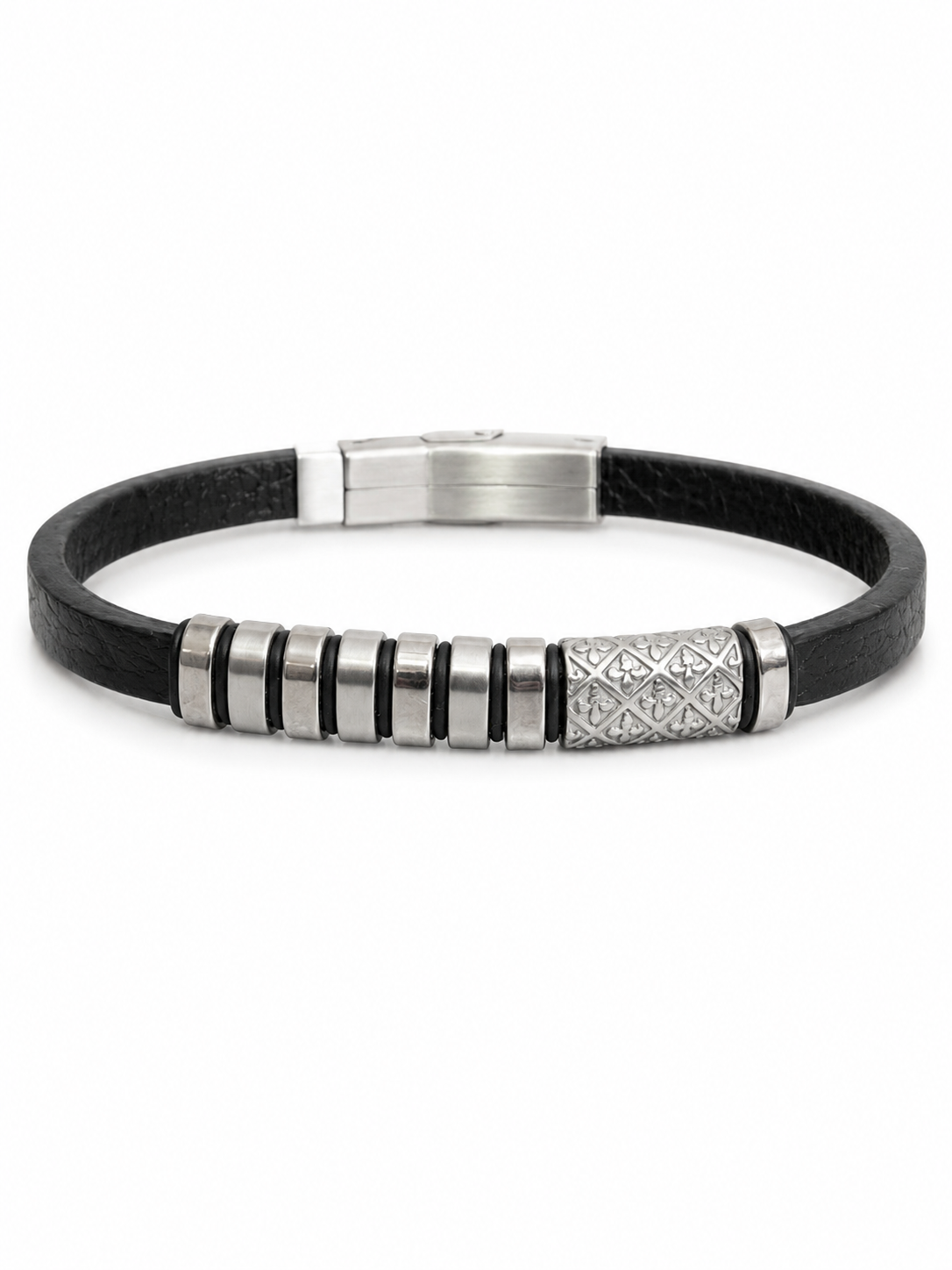 Minimalist Leather Bracelet with Stainless Steel Beads