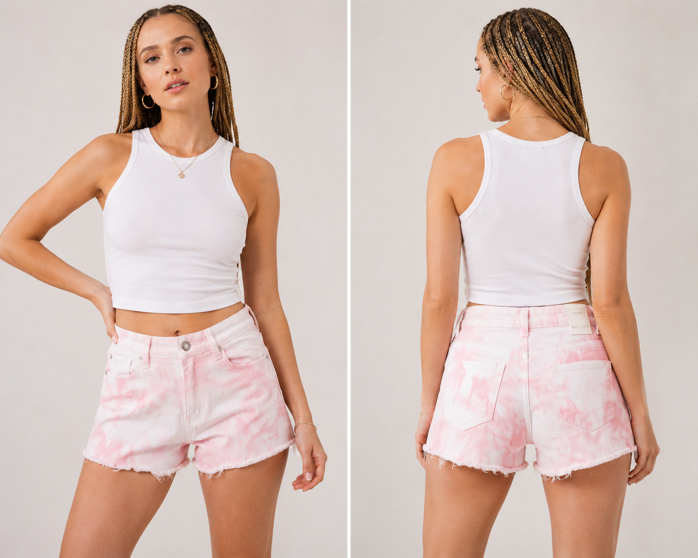 High-Waist Pink Tie-Dye Denim Shorts