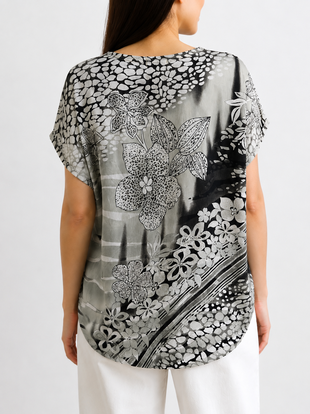 Ladies Printed Diamante Blouse – Grey