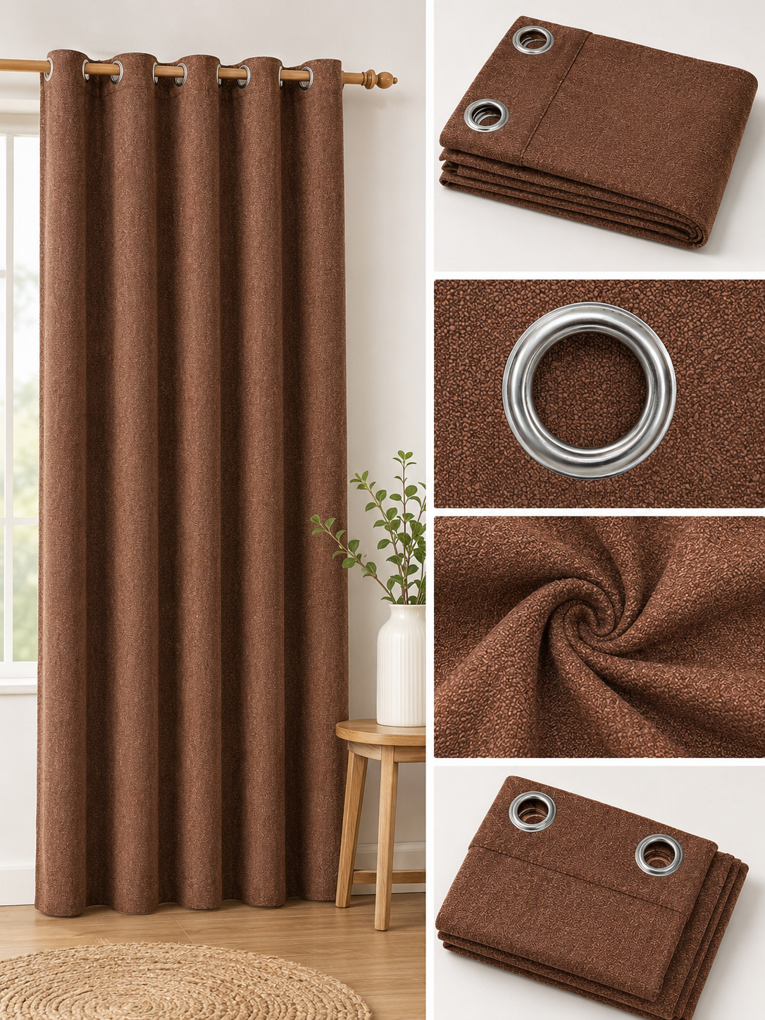 Brown Polyester Ring-Top Window Curtain – 140 x 210 cm (2024-6)