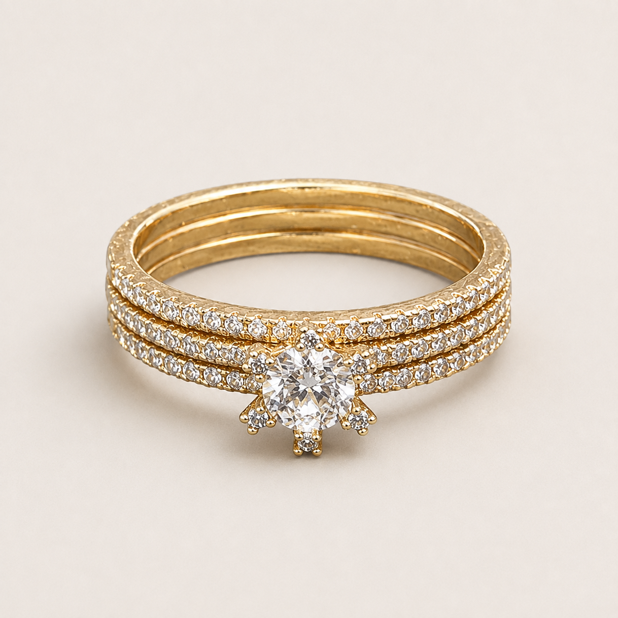 Gold-Tone Three-Piece Crystal Ring