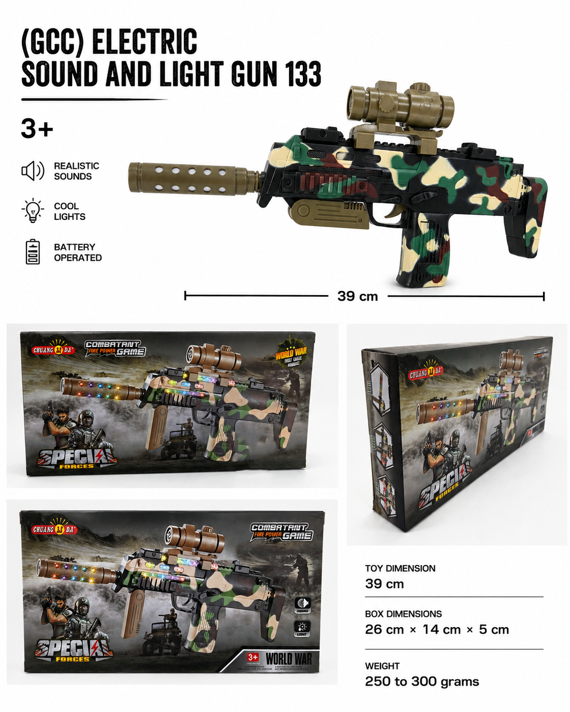 Electric Sound & Light Toy Gun | Camouflage Battery-Operated Blaster | Ages 3+