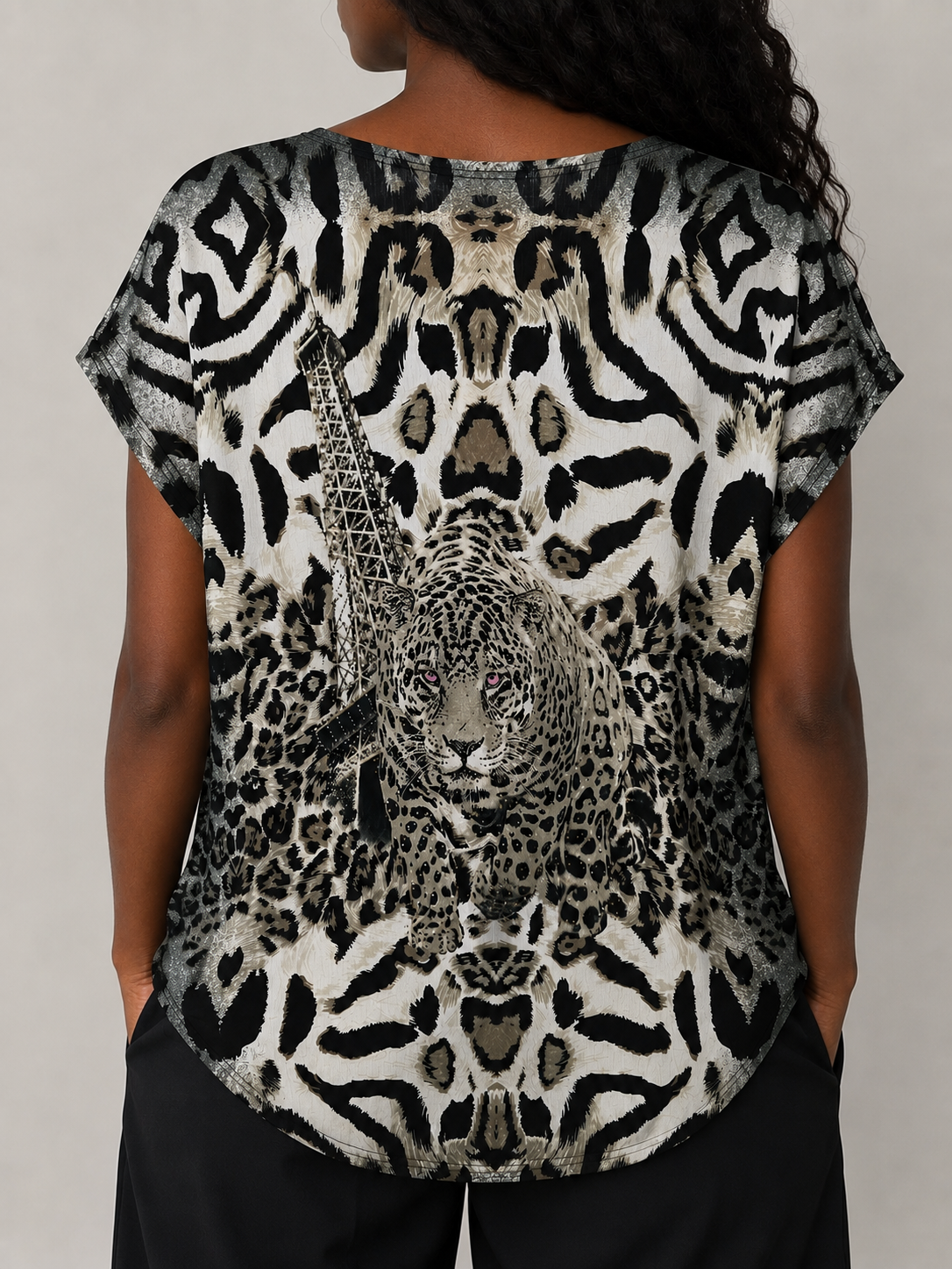 Ladies Printed Diamante Blouse – Black