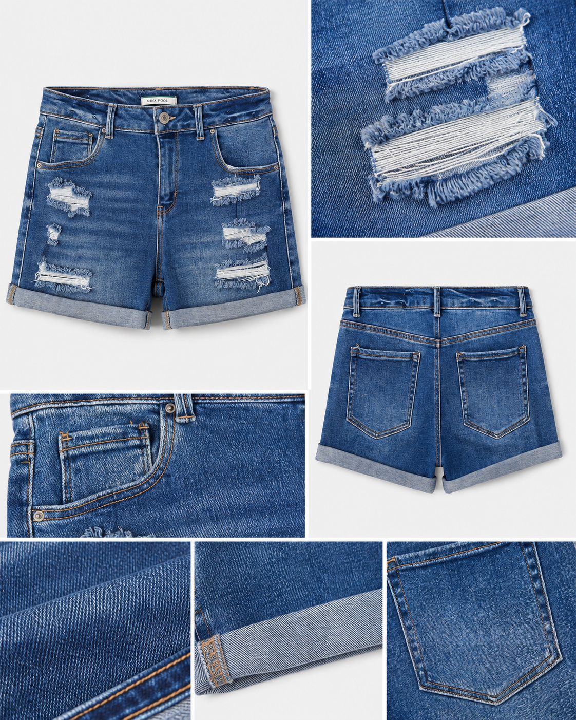 High-Waist Distressed Cuffed Denim Shorts