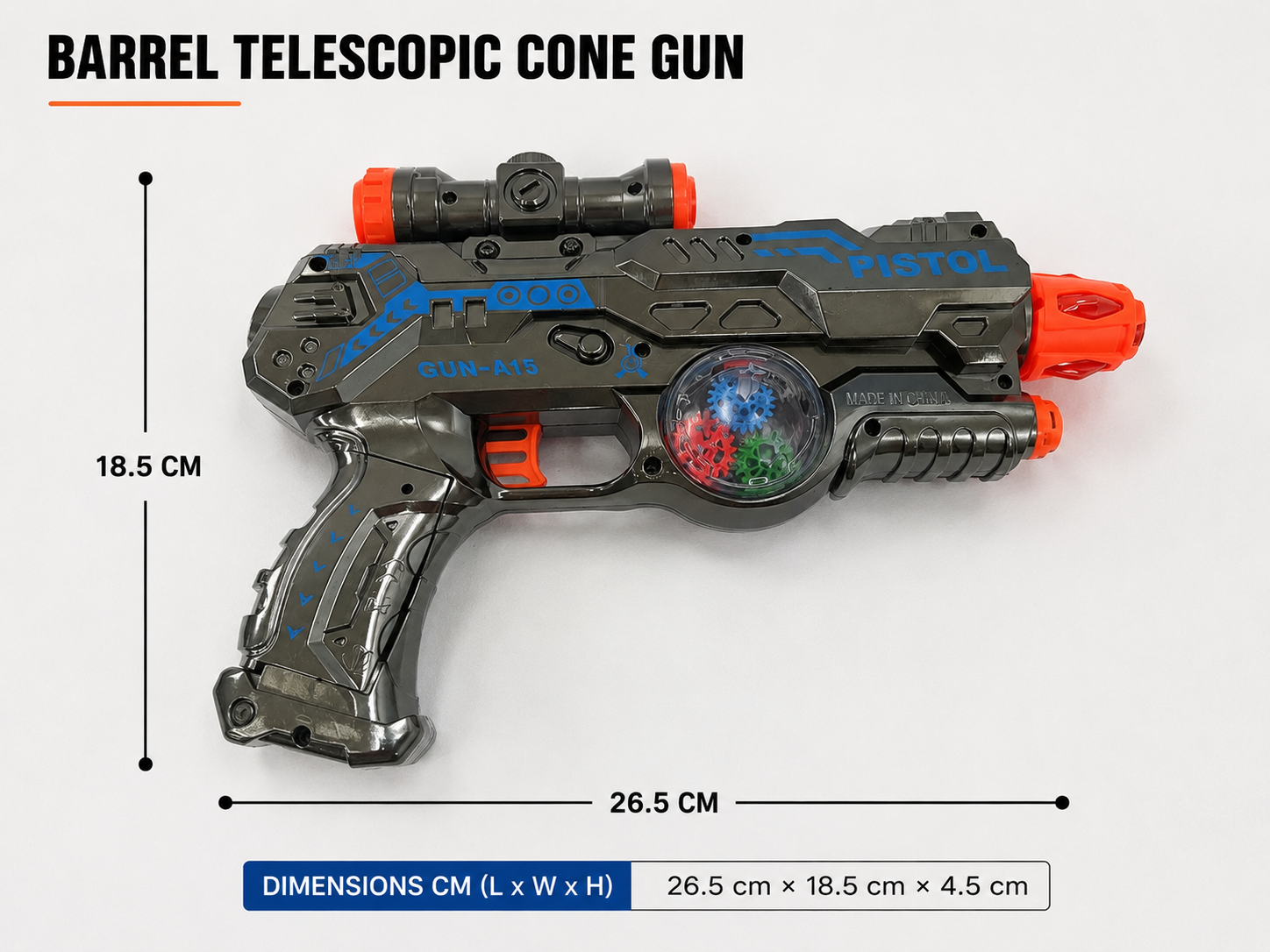 Kids Telescopic Cone Toy Blaster | Light-Up Toy Gun | Ages 3+