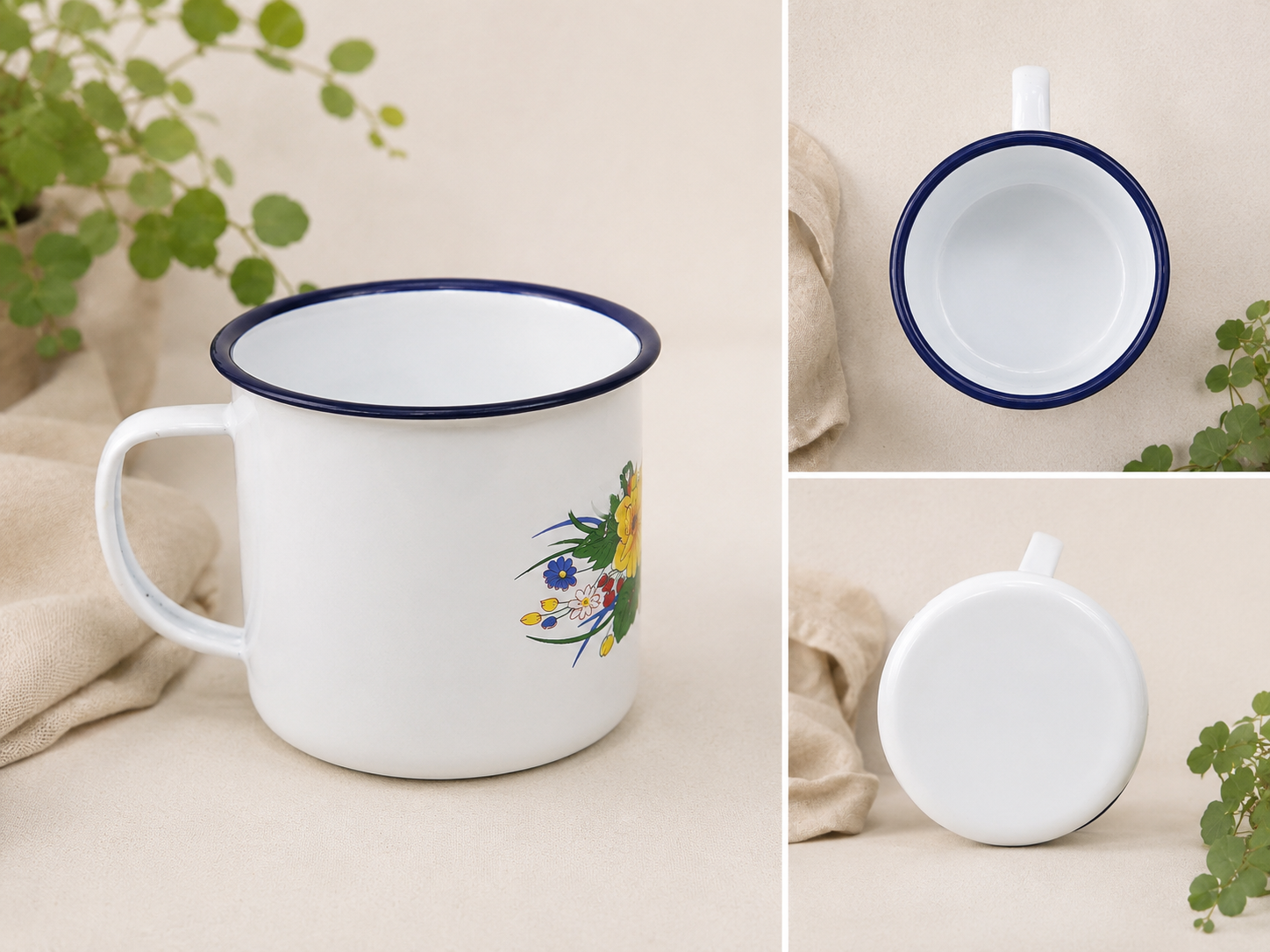 Medium Floral Enamel Tin Mug – 10 cm