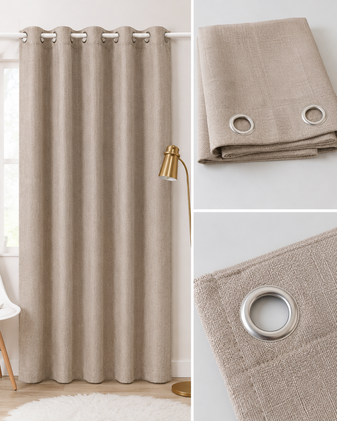 Beige Polyester Window Curtain with Rings – 140 × 150 cm