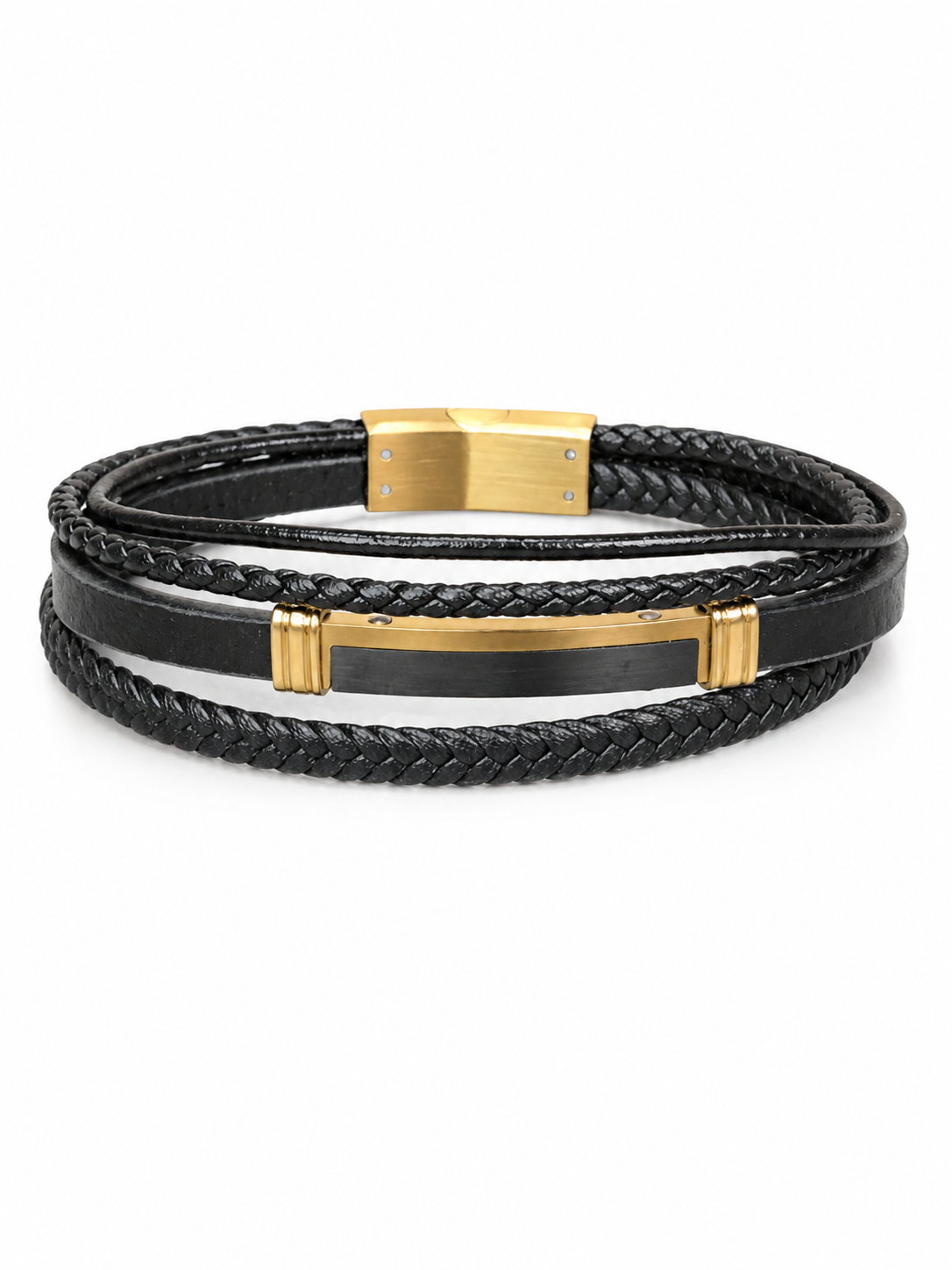 Men's Layered Leather Bracelet with Gunmetal Bar