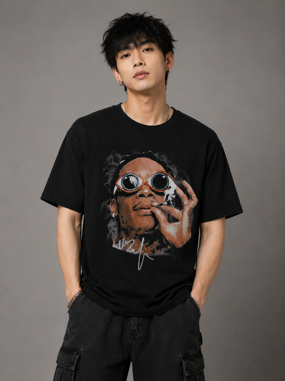 Men's Wiz Khalifa Graphic T-Shirt | Men's Black Streetwear Tee - Black