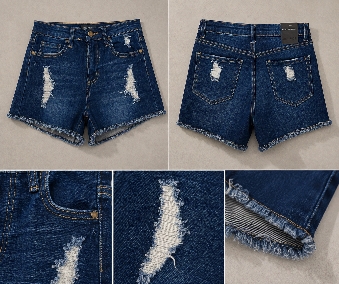 High-Waist Distressed Denim Shorts