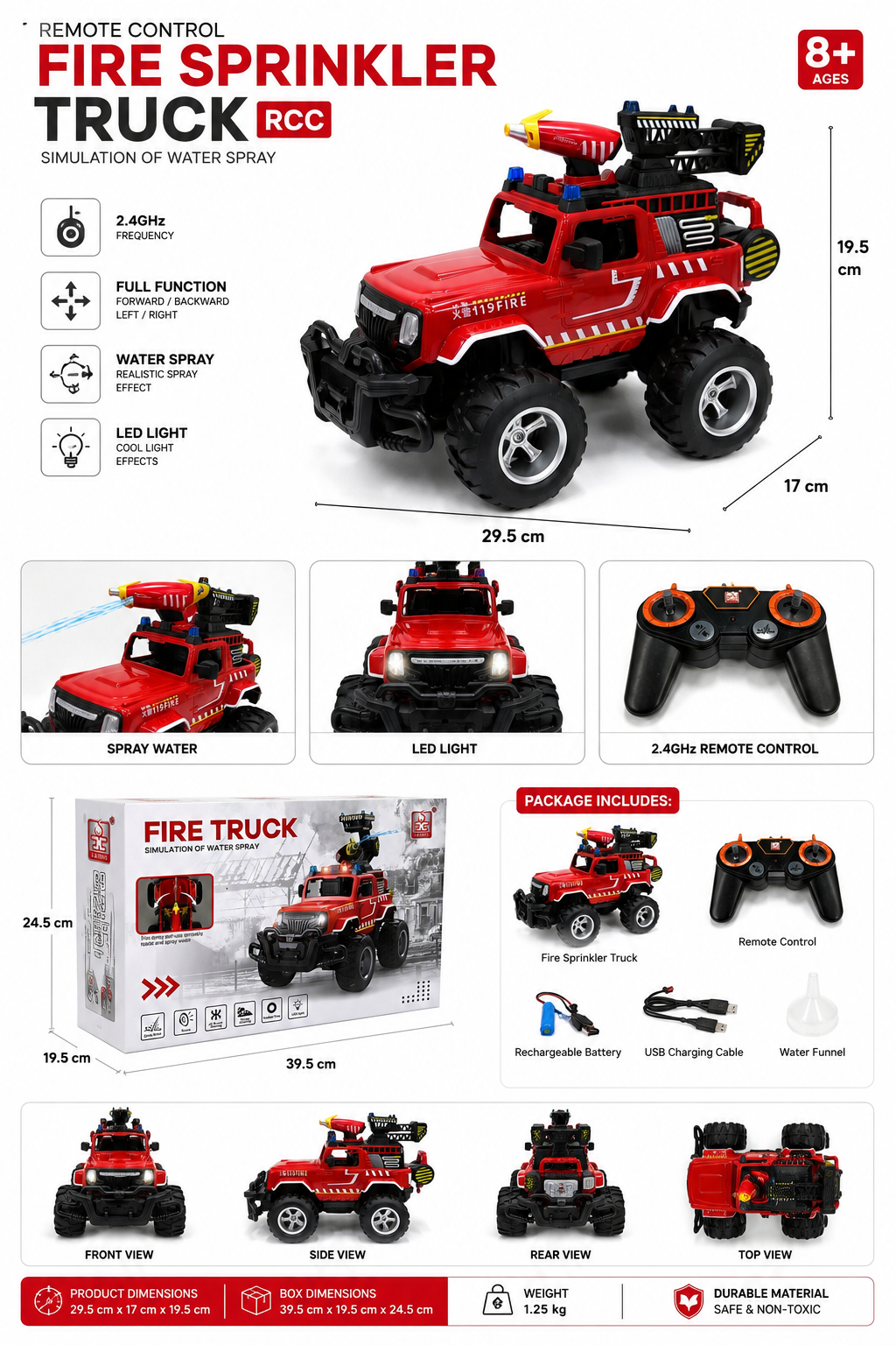 Remote Control Fire Sprinkler Truck with Water Spray | RC Fire Rescue Vehicle