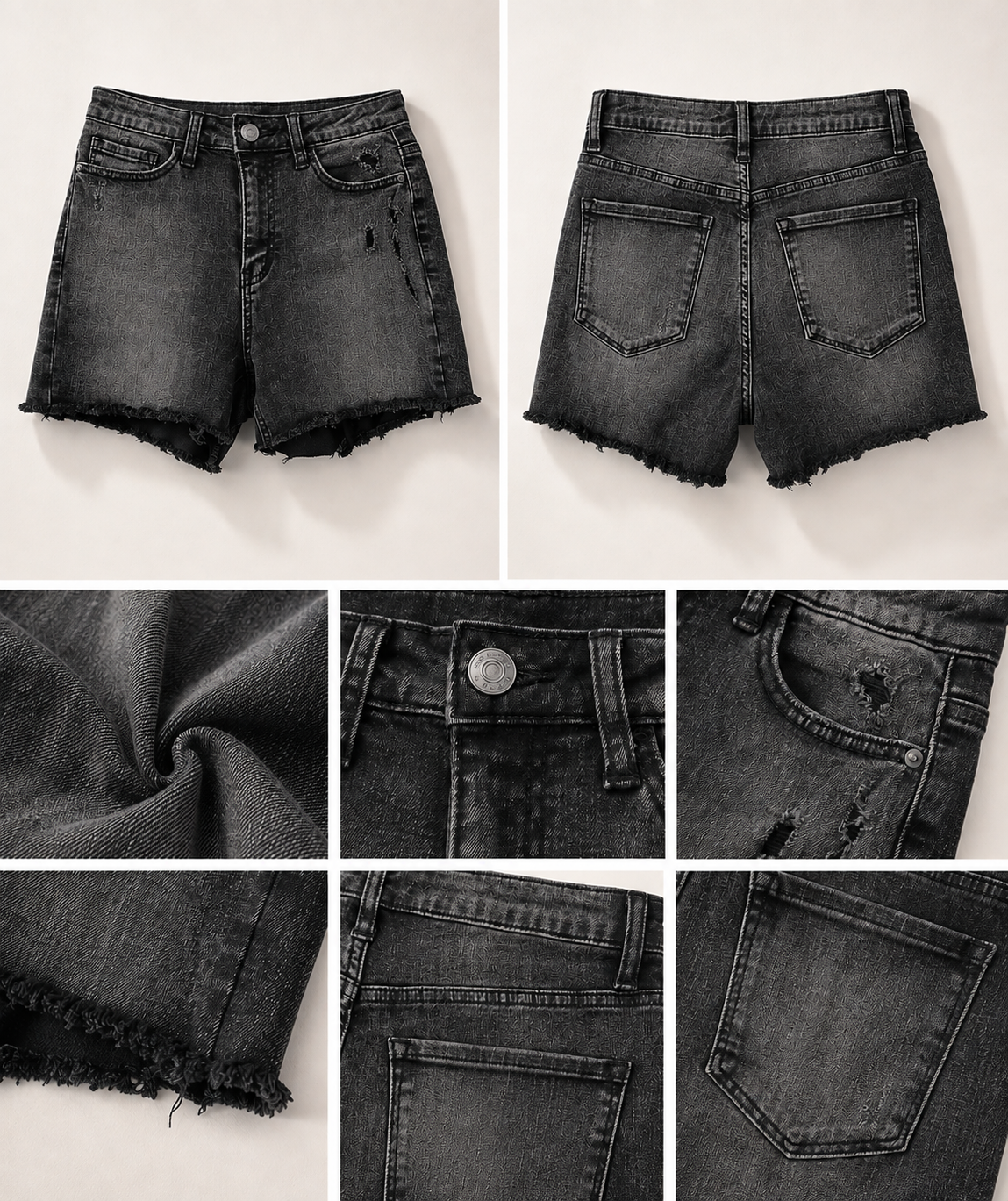 High-Waist Washed Distressed Denim Shorts