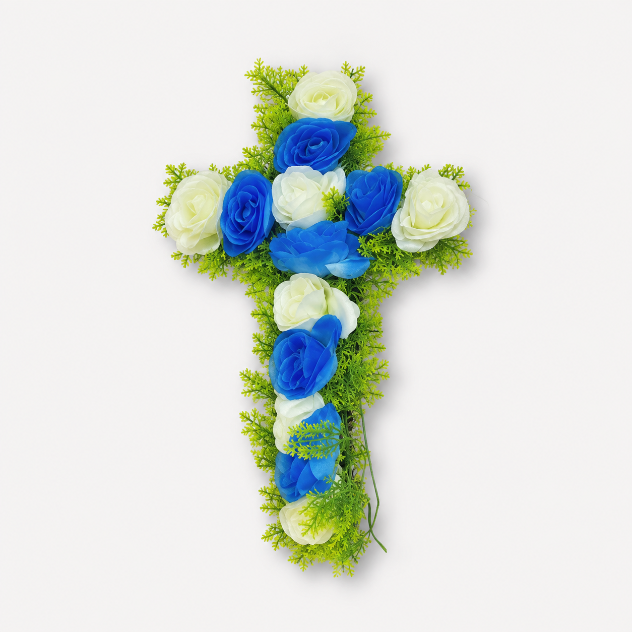 Small Blue & White Artificial Floral Cross
