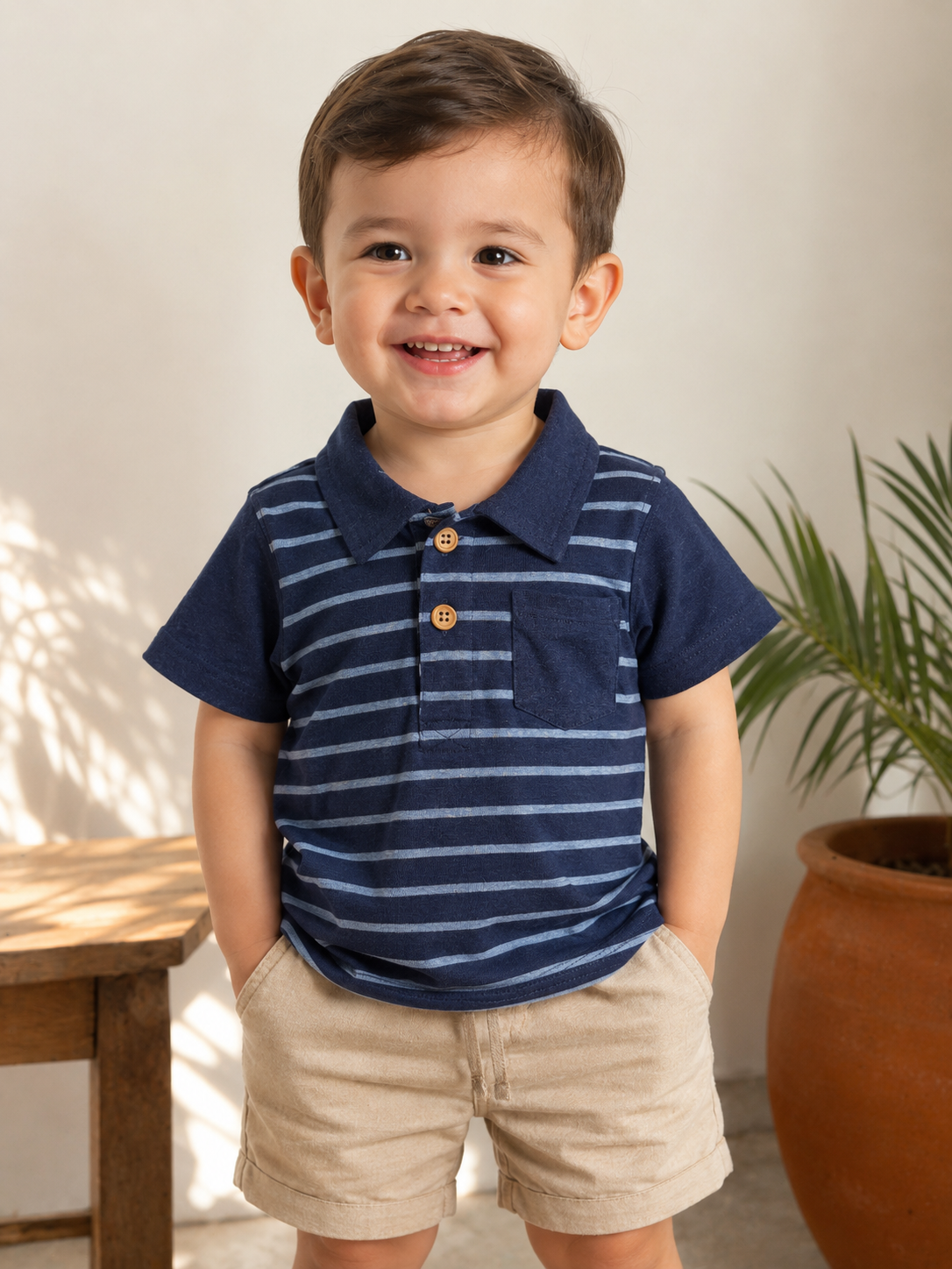 Baby Boys Striped Jersey Polo Shirt with Chest Pocket | 12–24 Months