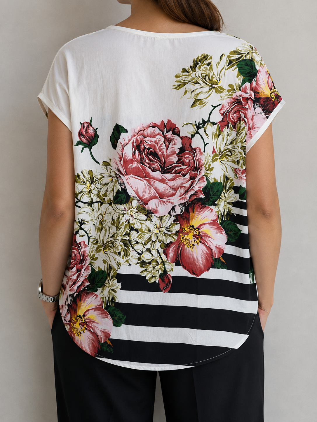 Ladies Floral Diamante Blouse – White