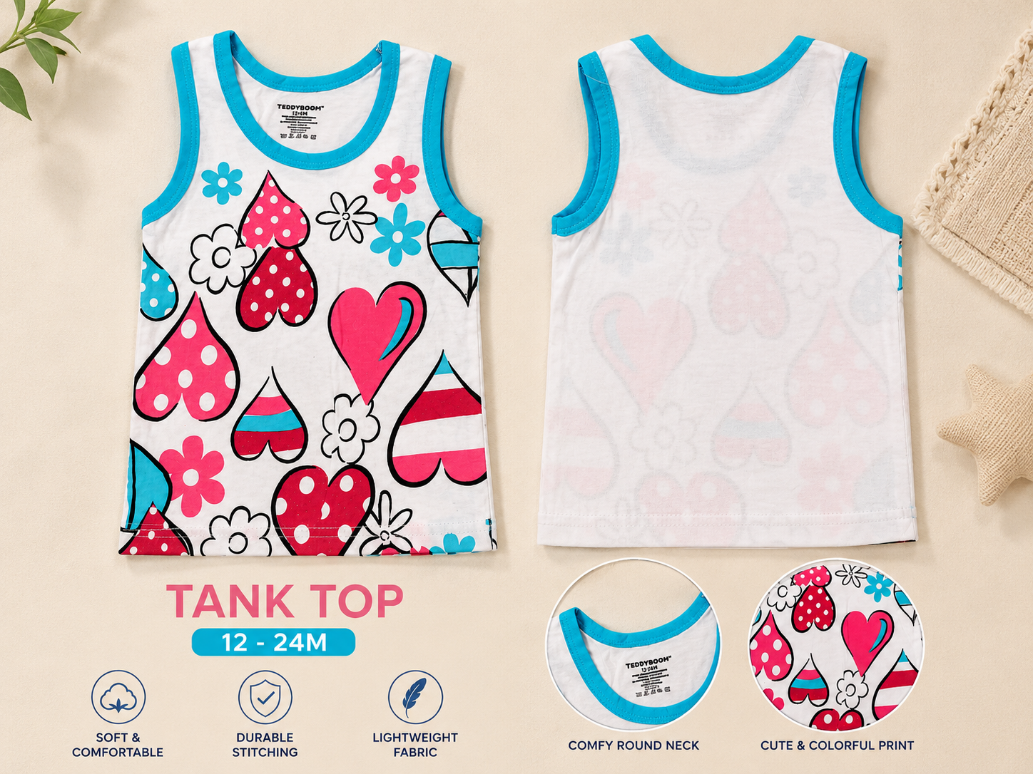 Girls Printed Cotton Tank Top | 12–24 Months