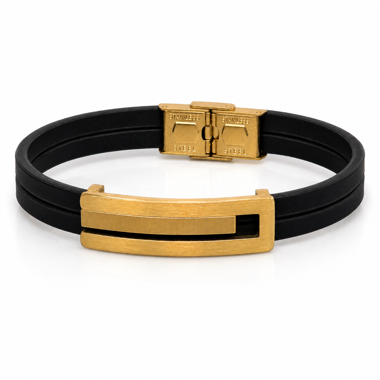 Black Silicone Bracelet with Gold-Tone Bar