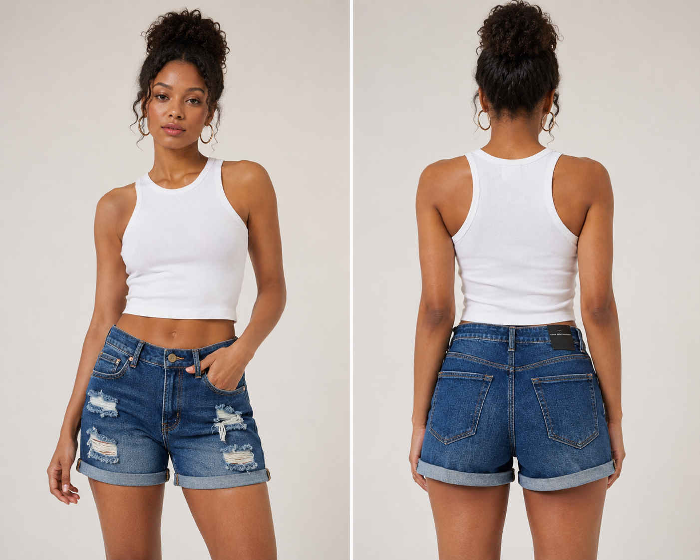 High-Waist Distressed Cuffed Denim Shorts