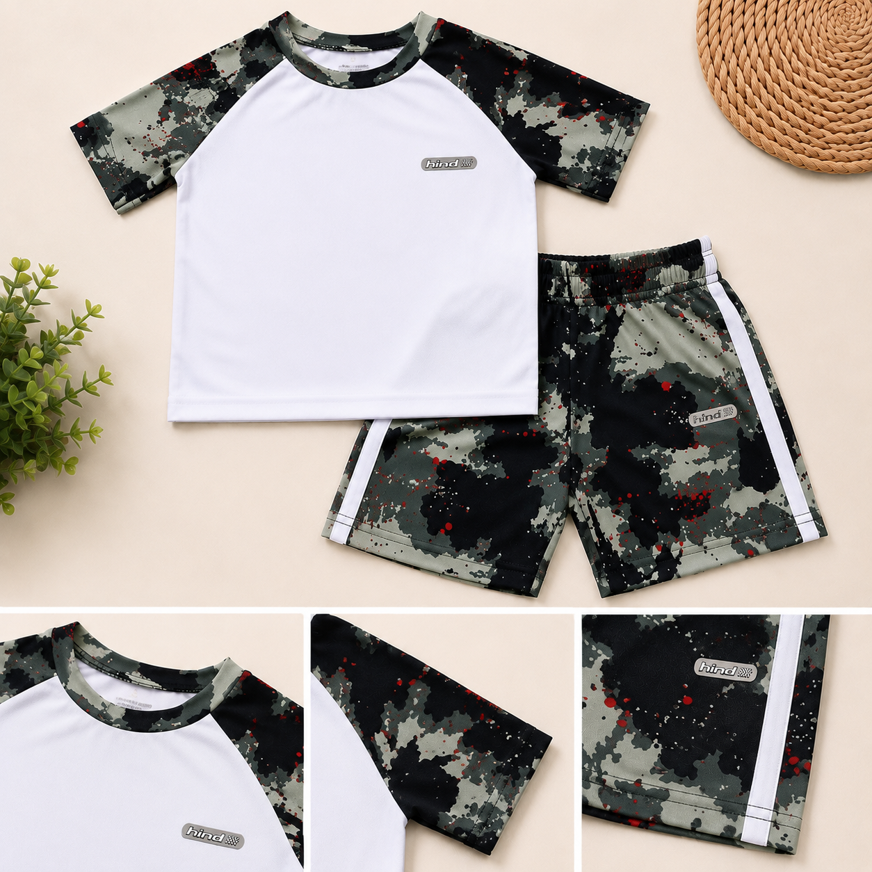 Boys Camo Sports Set | White Raglan T-Shirt & Matching Shorts | 2T–4T