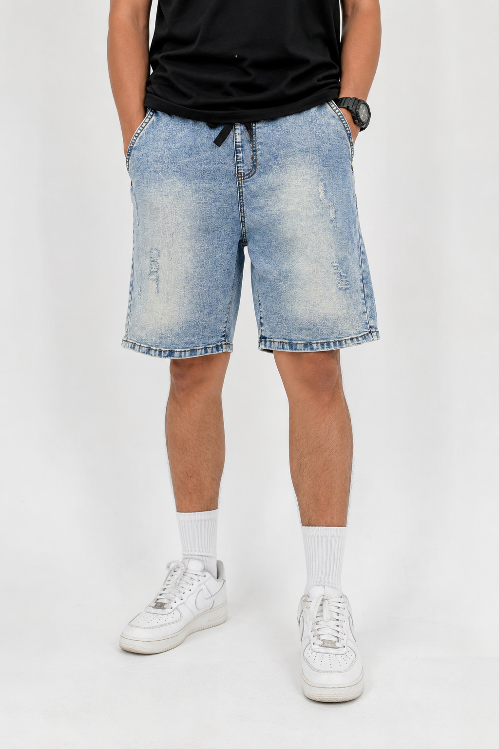 Light Wash Denim Drawstring Shorts