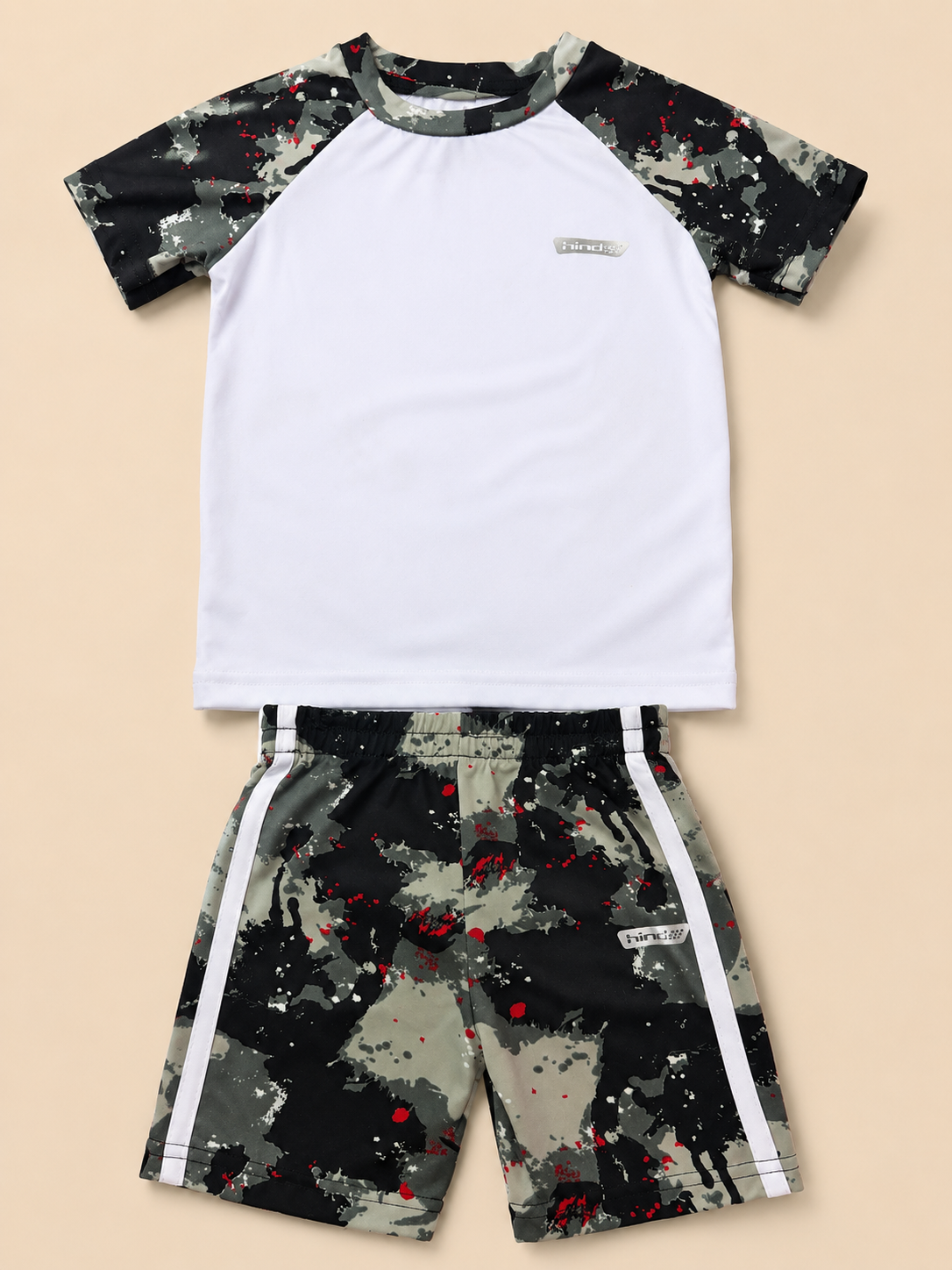 Boys Camo Sports Set | White Raglan T-Shirt & Matching Shorts | 2T–4T