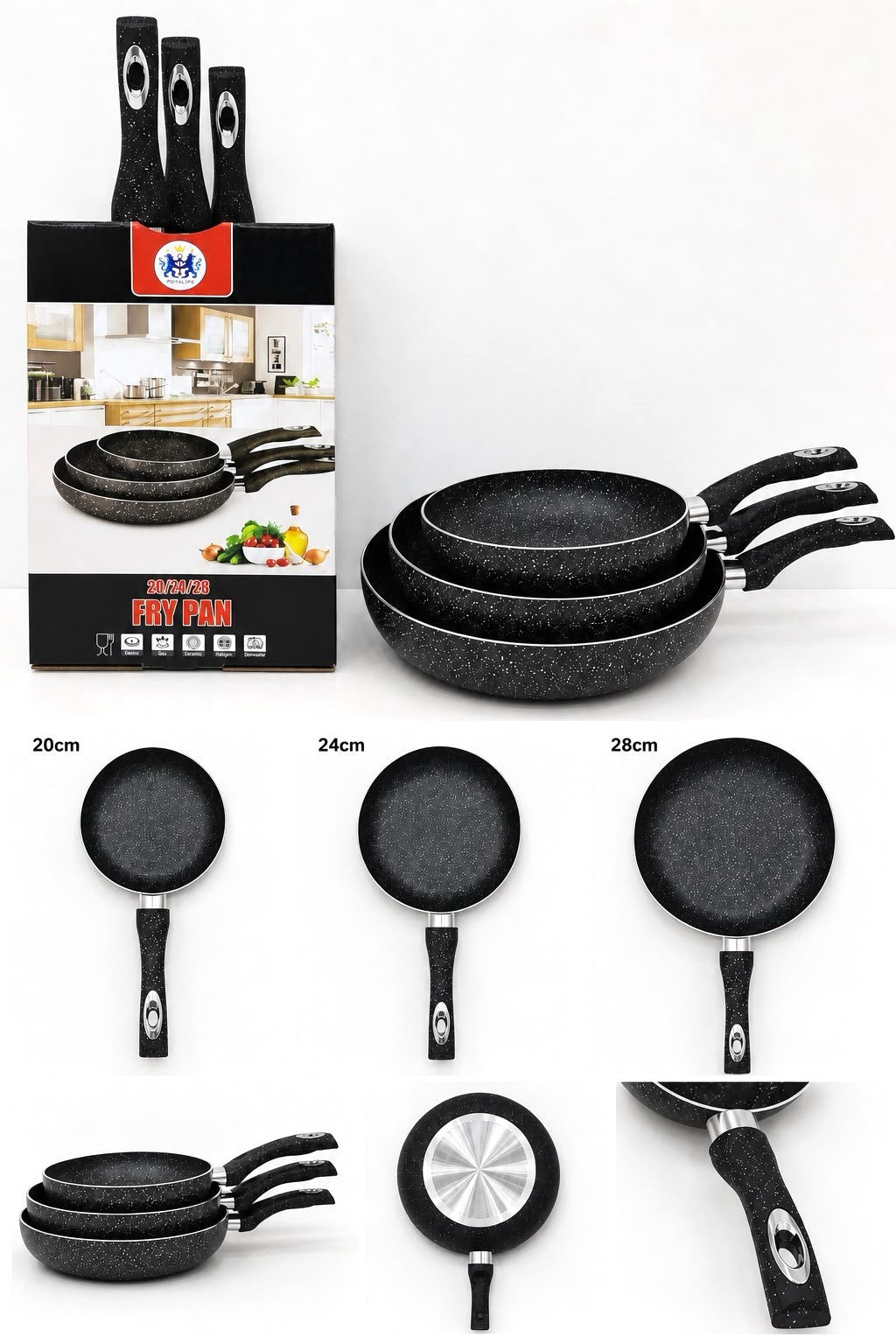 Royalife 3-Piece Non-Stick Fry Pan Set – Black (FL202428)