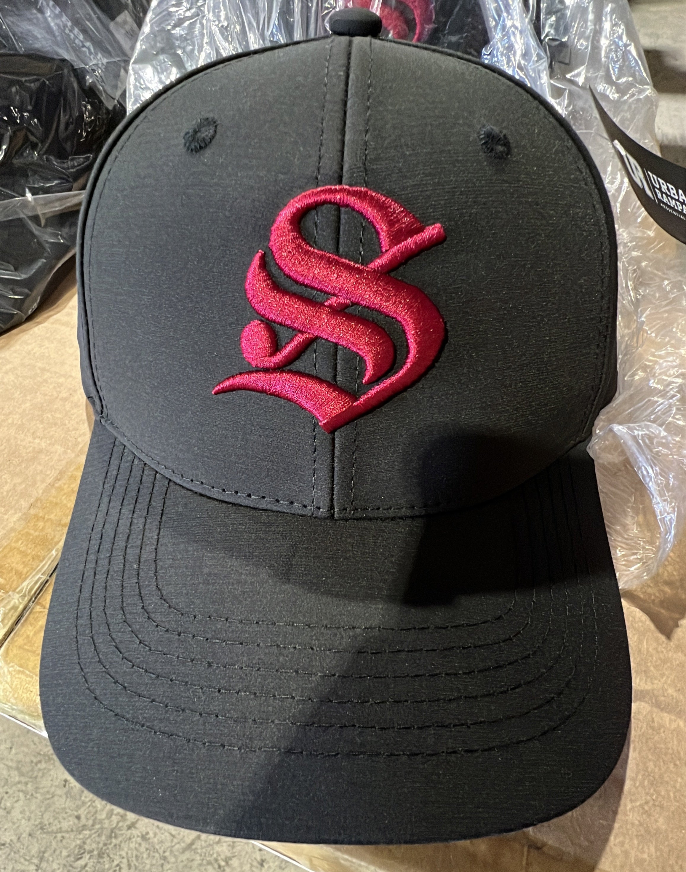 Men's Black and Red Baseball Cap – Bold 'S' Embroidery with Sporty Look and Adjustable Fit  
