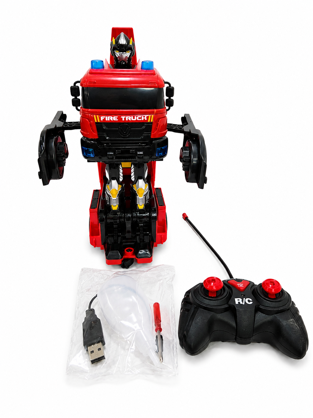 Remote Control Deformation Fire Truck Robot with Lights & Spray | RC Transforming Toy (6+)